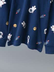 男童宇航员太空卡通印花长袖睡衣套装 - 藏蓝色 - 查看 4