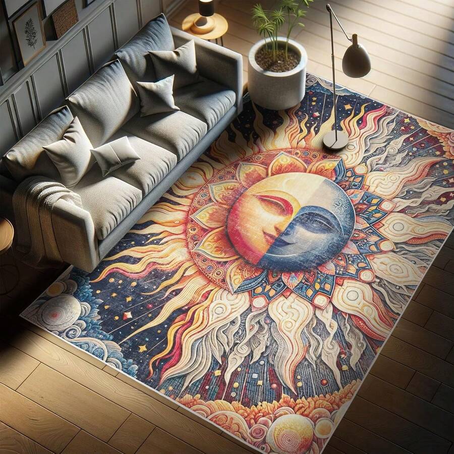 Retro Mid Century Abstract Pattern Rug On Ivory Background, Dark Orange And Reseda Green, 4' X 5' 5", Ideal For Bedroom, Dorm And Living Room - Oranye Pucat Indigo Beige - View 1