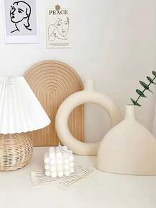 1 pieza Jarrón decorativo de cerámica con diseño geométrico, jarrón decorativo de cerámica minimalista nórdica, adecuado para decoración de mesa central de hogar de moda moderna, decoración de dormitorio estética, jarrón moderno, jarrón bohemio, jarrón redondo, jarrón donut, jarrón neutro para decoración del hogar