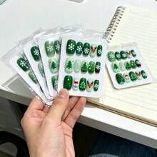 (Surprise Lucky Bag, Random Delivery)Christmas Halloween24Pcs/Set Medium Square Fake Nails - Featuring Brown French White Ombre Heart Pattern Design, Versatile Styles, Fashionable Nail Art, Vibrant Nail Patterns | Stamped Patterns | Elaborate Birthday Gift Nail Patterns, Nail Accessories Make Your Fingertips Shine Brilliantly, Suitable For Parties, Dancing And Daily Wear, Removable And Reusable Press On Nails Nail Supplies Nails