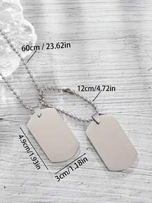 1pc Fashion Mother-Child Dog Tag Pendant Necklace, Beaded Chain Jewelry, Versatile Streetwear Accessory, Stainless Steel Dog Tag Pendant Necklace With Beaded Chain, Suitable For Men's Daily Wear