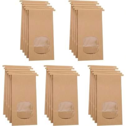Pack Of 25 Brown Kraft Paper Bags With Viewing Window, 17 X 9 X 6 Cm, Oil Resistant For Party Favours, Nuts, Coffee Beans, Tea Leaves, Spices, Candy Bags For Wedding, Christmas, Birthday Gifts