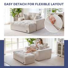 MAXYOYO Chaise Lounge Chair Indoor,Cloud-Plush/L Shaped Cloud-Plush  Corduroy Boneless Floor Sofa Bed,Cozy Sleeper Couch With Pillows For Living Room With Ottoman - 白色 - 查看 7