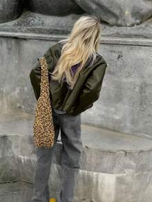 1pc Women's Solid Color Fashionable Loose Matte Leather Jacket Coat, Autumn/Winter - Dark Green - View 5