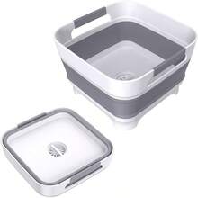 Collapsible Dish Basin With Drain, 9L2.4Gal Capacity, Space Saving Portable Sink Bottle, Kitchen, Camping RV, Gray - Xám - Xem 2