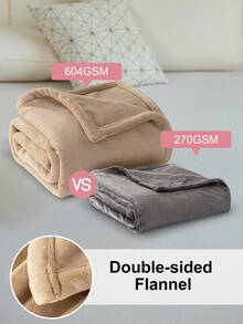 1 pieza Manta de franela de doble cara, manta suave y esponjosa para todas las estaciones, cálida y cómoda, lavable a máquina, para ropa de cama del hogar y ropa de cama de dormitorio universitario, certificada Oeko-Tex, color caqui