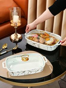 1 Set Ceramic Plates, Suitable For Dining Room, Living Room, Kitchen, Tableware, Baking Tray, Casserole, Soup Pot, Applicable For Bread, Turkey, Cheese, Pizza, Outdoor, Wedding, Party, Gift, Birthday