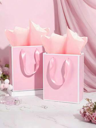 20 st presentpåsar med metalltextur och handtag, vita och rosa tackkort, 5 Senses presentpåsar, lämpliga för födelsedagar, bröllop, babyshower, brudtärnor, presenter till marskalkar etc. (vit och rosa). Presentpåsens storlek: 9,05 tum * 7,08 tum / 23 cm * 18 cm; Presentpappersstorlek: 50 cm * 75 cm.