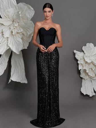 Vestido de lentejuelas con parches tipo bandeau, nuevo vestido de noche de lujo europeo y americano, sexy, para reuniones familiares, fiestas, citas, galas