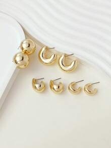 LADYCOCO 4 Pairs Elegant Gold Teardrop/Geometric C-Shaped Earrings Set, Suitable For Women - Suitable For Daily Wear And Gift Giving