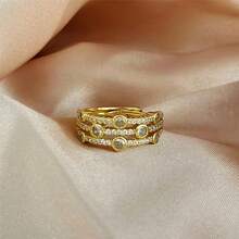 VKHK 1pc Elegant 18K Gold Plated Copper Zirconia Decor Adjustable Ring, Suitable For Women's Daily And Wedding Wear, Gift