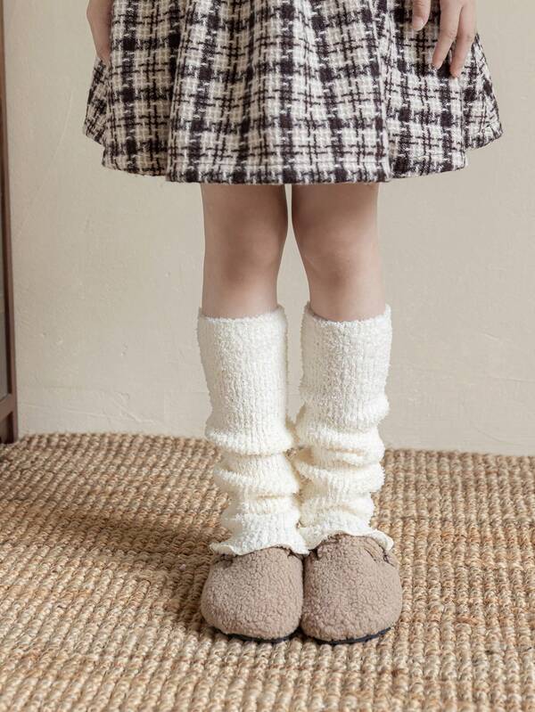 زوج من دفايات الساق للأطفال/دفايات ساق للبنات، دفايات ساق أطفال مبطنة بالقطيفة البيضاء المسمكة، أنيقة وعملية، سميكة ومريحة ودافئة للخريف/الشتاء، مناسبة للاستخدام اليومي للأطفال، التصوير الأبوي-الطفل، الخروج، هدية رائعة للأطفال