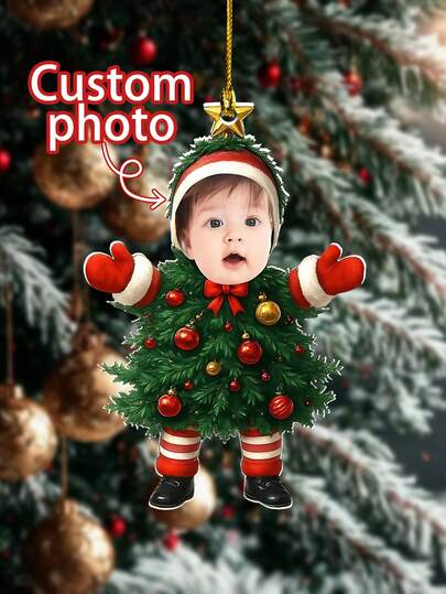 1pc Customized Baby Face Christmas Tree Acrylic Ornament,Baby Photo Ornament, First Christmas Ornament 2025,Funny Custom Face Ornament, Holiday Tree Decoration, Xmas Gift For Families,Christmas Tree Ornaments,Personalized Gifts,Customized Christmas Gifts,Christmas,Ornaments