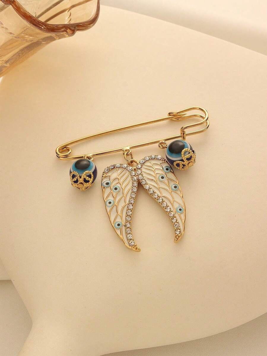 1pc Vintage Elegant Copper Alloy Gold Plated Devil's Eye Wing Brooch Pendant, Suitable For Women's Daily Wear And Holiday Gifts