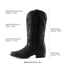 Women's Western Cowgirl Boots Mid-Calf Square Toe Vintage Embroidery Comfortable Festival Party Autumn Winter Boots - màu đen - Xem 2