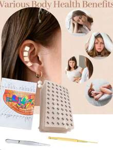 600/60PCS Double Ear Acupoint Patch, Uloveido Ear Seed Ear Patch Set, Ear Seed Acupuncture And Moxibustion Set, Ear Surface, Tweezers, Ear Point Probe, Ear Point Acupuncture And Moxibustion Patch, Ear Patch Accessories, Tweezers And Probe Pen, Convenient, Practical