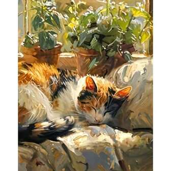 DIY 数字油画套装 - 睡猫 16x20 英寸画布、丙烯酸颜料和画笔（不含画框）