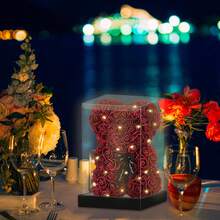 1PC Rose Bear Valentine's Day Mother's Day Best Gift For Friends' Wedding Anniversary Birthday Handmade Teddy Bear Cute And Romantic Eternal Flower Bear(NO Gift Box) - Burgundy 1pc - View 3