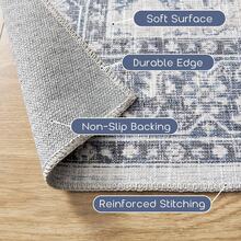 5x7 Washable Boho Neutral Vintage Rustic Earth Tone Area Rug With Rust Terracotta Pattern For Living Room, Dining Room, Bedroom - Light Tan Brown Beige, Modern Farmhouse Style - Grey Blue - View 3