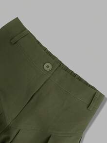 Women's Casual High Waist Zipper Front Carrot Pants, Suitable For Commuting In Autumn - Army Green - View 8