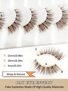 Asiteo 6 Pairs Fluffy Brown False Eyelashes, Transparent Eyelash Stems, Invisible Eyelash Bands, Natural Criss-Cross Curly Cat Eye Lashes, Brown Fox Eye Effect Faux Mink Lashes, Suitable For Daily Eyelash Extension Makeup, Strip Lashes, Eyelashes, False Eyelashes - Cat Eye Lashes - View 2