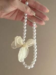 Nooxian 1 件时尚珍珠项链，法式浪漫珍珠花项链 - 送给女朋友或妻子的绝佳礼物 - 白色 - 查看 3