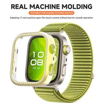 Bling PC Hollow Case Compatible With Huawei Watch Fit4/4 Pro Diamond Crystal Bumper Compatible With Huawei Watch Fit3 Anti Drop Shell Screen Protector