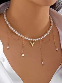 قلادة من اللؤلؤ والخرز على شكل قلب مع شرابة لؤلؤية، قطعة واحدة أنيقة وعملية للنساء، مناسبة للاستخدام اليومي والمناسبات والعطلات والزفاف والمناسبات الخاصة، هدية عيد الميلاد وعيد الأم وعيد الحب