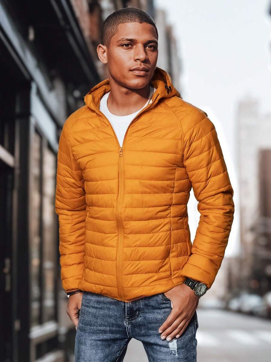 Men's Hooded Quilted Jacket, A Lightweight Transitional Jacket With A Zip-Up Fit, Practical Pockets And Elastic Trim, A Stylish Jacket For Everyday And Urban Style - Mustard Yellow - View 1