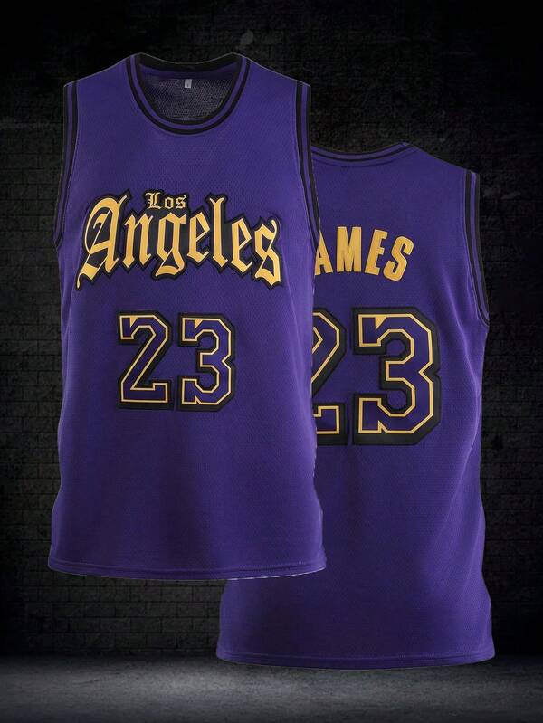 Atonmore Men's Basketball Jersey #23 Purple, Embroidered & Stitched Basketball Singlet, Sleeveless Sports Tank Top