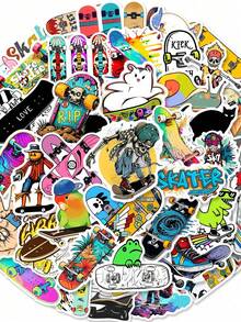 50pcs Skateboard Street Culture Stickers, Suitable For Laptop Decoration, PVC Waterproof Material, Suitable For Halloween Decoration, Motorcycle Helmet, Car Stickers, Gift Box Decoration, Label Stickers, Envelope Sealing, Graffiti Stickers, Guitar, Notebook, Luggage DIY Decoration - 50pcs - View 4