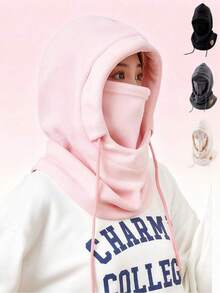 1-Piece Women's Face Mask Hat With Elastic Drawstring, Lightweight And Warm, Perfect For Cycling, Skiing, And Outdoor Sports, Solid Color, Hand Washable, Fleece Neck Gaiter With Ear Flaps, Balaclava For Winter And Fall Outfits Accessories For Winter Winter Head Warmer