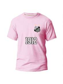 Camiseta Futebol Algodão Camisa Estampa Santos Futebol Clube Peixe Blusa Confortável Esporte - Rosa Bebê - Visão 1