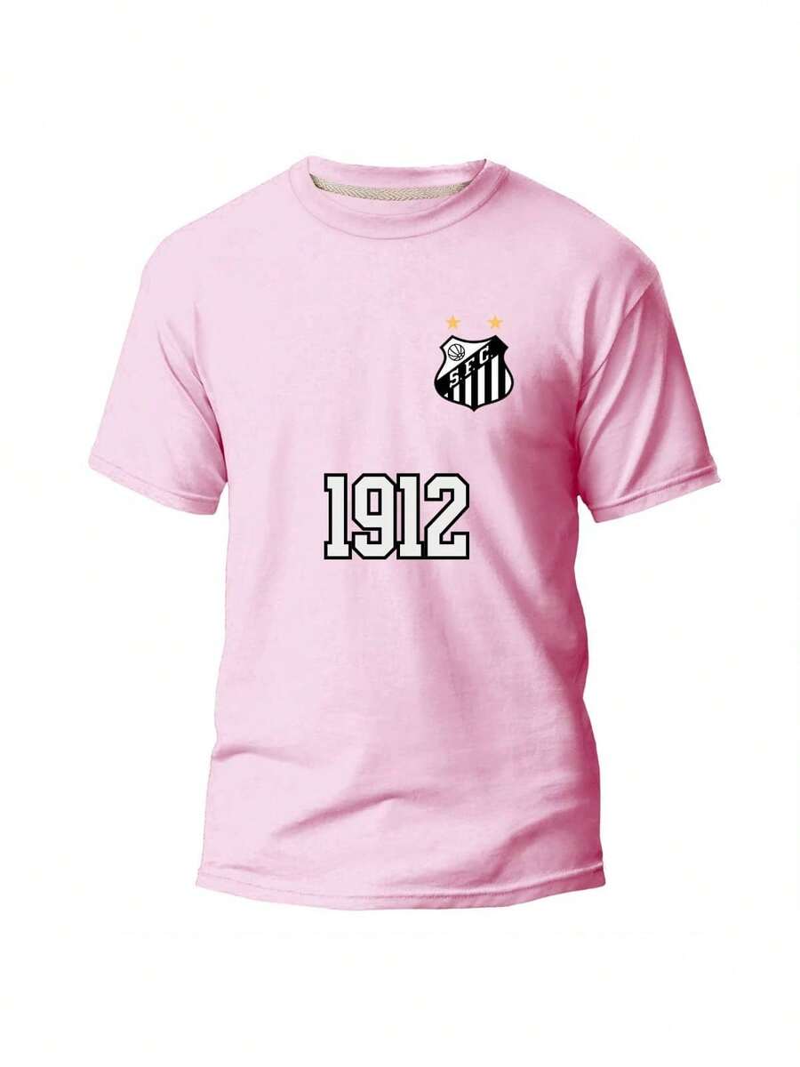Camiseta Futebol Algodão Camisa Estampa Santos Futebol Clube Peixe Blusa Confortável Esporte - Rosa Bebê - Visão 1