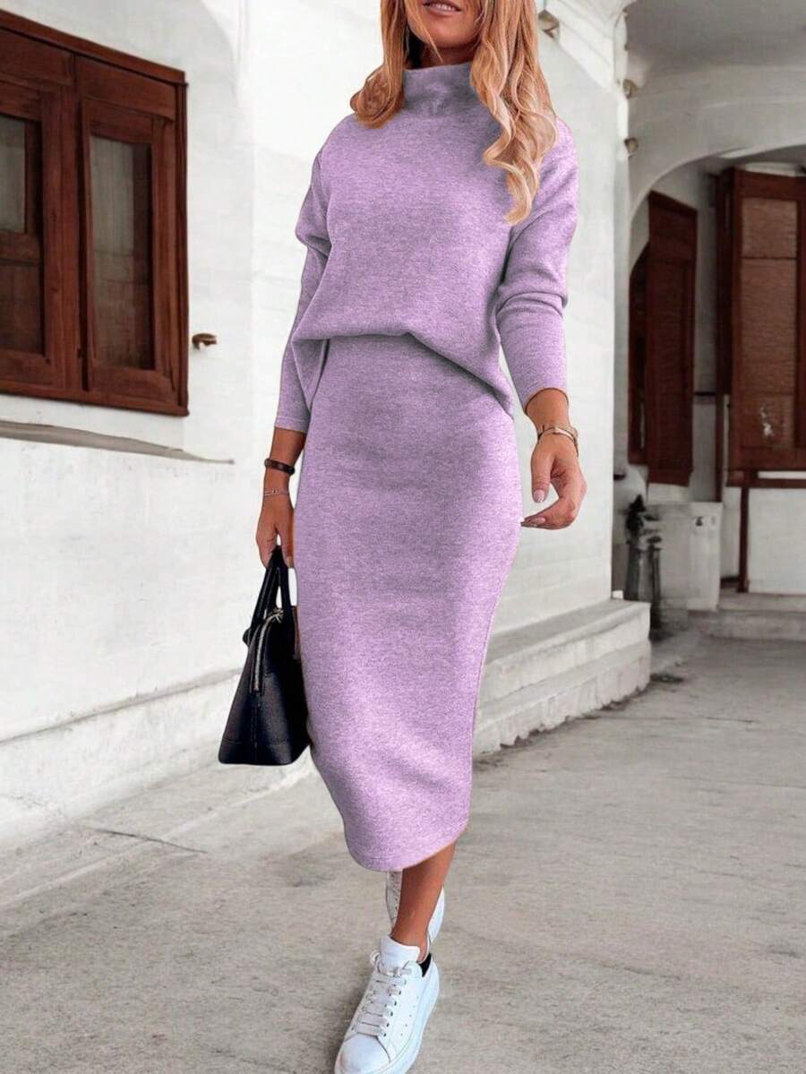 Conjunto Falda y Sueter Tedido de Punto Comodo #SensaciónDelujo #EstiloRomanticoDeSanValentín - Lila Púrpura - Ver 1