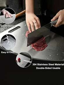 Home Cutting Board - Double-Sided Stainless Steel Construction, Non-Porous Surface, Easy To Clean - Ideal For Kitchen, Camping, Restaurants, Meats, Vegetables, Fish - Hygienic Prep Board, Camping Essential, Stylish Design, Sturdy Structure, Multi-Purpose Kitchen Tool, Outdoor Enthusiasts, Butcher Commercial Kitchen, Kitchen Cutting Board, Kitchen Accessories
