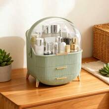 Women's Cosmetics Storage Box, Desktop Display Cosmetic Box With Handle, Lid And Drawer, Bathroom And Dressing Table Cosmetic Storage Container - 淺綠 - 查看 1