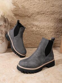 1 Pair Elegant Solid Color Fashion Side Zipper Ankle Boots, Suitable For Outdoor Wear All Seasons - Grey - View 10