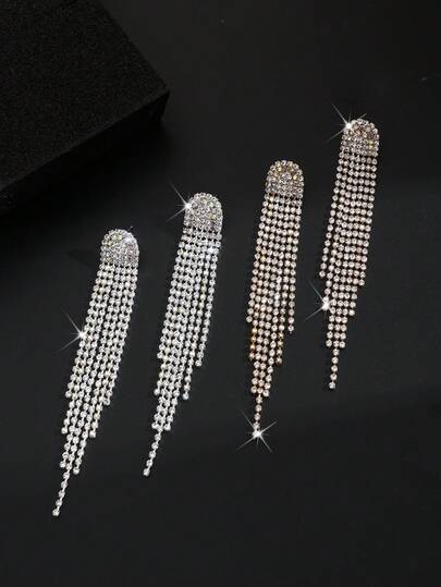 زوج من أقراط الموضة للنساء، تصميم بسيط من الكريستال والشرابة، إكسسوار متعدد الاستخدامات للارتداء اليومي، الفساتين، والمجوهرات العرسية