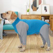 Quần áo bốn chân đa năng màu khối cho chó, phù hợp cho chó Golden Retriever, Labrador và các giống chó lớn khác, quần áo cho thú cưng có lỗ mở kéo để đi vệ sinh dễ dàng, bộ đồ triệt sản để ngăn rụng lông, đồ mặc nhà có thể giặt bằng máy - Màu xanh lam - Xem 15