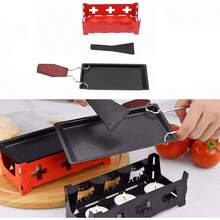 Cheese Pull Stretchable Non-Stick, Cheese Rotating Baking Tray Iron Metal Baking Tray Accessories, Cheese Melter - Baking Tray + Red Stove + Spatula - Red - View 4