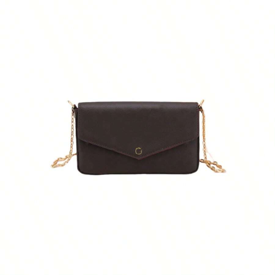 Genuine Leather Classic Three-Piece Metal Chain Envelope Bag 25 New Light Shoulder Crossbody Ladies Bag - 咖啡 - 查看 1