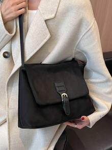 Women's Daily Commute Fashion Large Capacity Solid Color Crossbody Bag - Black - View 4