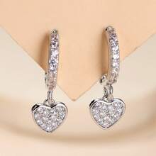 Cubic Zirconia Heart Drop Earrings Valentines - Yellow Gold - View 6