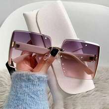 Retro Square Glasses, Popular Large Frame Glasses, Polarized Glasses Suitable For Women - Pink - View 2