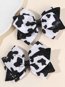 2 Stücke Haarbögen für Kleinkind Mädchen, Schwarz-Weiß Kuh Muster Haarbögen, glitzernde Schwalben-Schwanz Haarspangen, Haarstyling-Clips, Haar-Accessoires für Kinder und Teenager, geeignet für den täglichen Gebrauch, perfekte Geschenke für Kinder