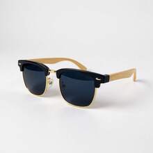 Club Master Sunglasses For Men And Women, UV 400 Lens, BAMBOO IMITATION SPRING STEM, Mardela - 532/dourado Preto Bege - View 4