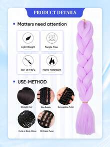 1pc 24 Inch 100g/Pc Jumbo Braiding Hair Extensions, Available In Blue, Pink, Purple, Gray, Brown Colors, Suitable For Women's Daily, Festivals, Parties, Christmas, Music Festivals, Carnivals, New Year, Can Be Given As Gifts. Second-Hand Yaki Hair Extensions. - Multicolor - View 7