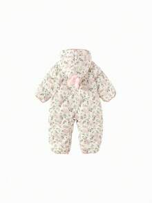 Balabala BalaOne Baby Down Jumpsuit, 2025 Winter, Cute Warm Hooded Snowsuit - White and Red - View 5