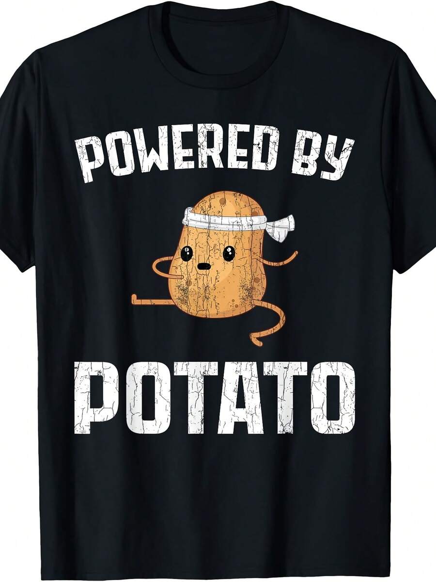 Powered By Potato Funny Potatoes Vegetables Chips Graphic T-Shirt - Gaya 22 - View 1